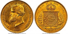 Pedro II gold 10000 Reis 1888 MS63 NGC, Rio de Janeiro mint, KM467. Shimmering with pale yellow luster, the reverse especially satiny and attractive, ...