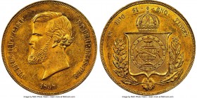 Pedro II gold 20000 Reis 1858 MS61 NGC, Rio de Janeiro mint, KM468. Mintage: 32,000. A more fleeting date that proves exceptionally difficult in Mint ...