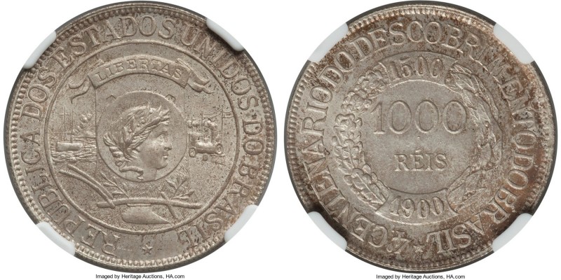 Republic "Discovery Anniversary" 1000 Reis 1900 MS65 NGC, KM500. A covetable spe...