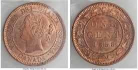 Victoria Cent 1858 MS64 Red ICCS, London mint, KM1. A handsome choice example, retaining fully red surfaces with an appealing tinge of maroon tone. 
...