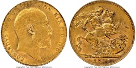 Edward VII gold Sovereign 1910-C AU58 NGC, Ottawa mint, KM14, S-3970. Mintage: 28,012. The final date of this just three-year series, only lightly cir...