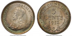 Newfoundland. George V 5 Cents 1912 MS67 PCGS, Ottawa mint, KM22. Delightfully frosty with just a hint of russet near the center and bright lime green...