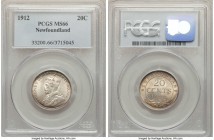 Newfoundland. George V 20 Cents 1912 MS66 PCGS, Ottawa mint, KM15. A veritable gem with outstanding argent centers and delicately toned peripheries hi...