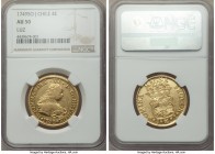 Ferdinand VI gold 4 Escudos 1749 So-J AU50 NGC, Santiago mint, KM2. From the La Luz shipwreck. Phenomenally sharp in the outer registers for the grade...