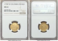 Charles III gold Escudo 1778 P-SF MS61 NGC, Popayan mint, KM48.2. A bold and well-centered striking, attractive, with only a few minor wisps in the fi...