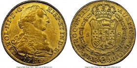 Charles III gold 8 Escudos 1781/0 NR-JJ AU53 NGC, Nuevo Reino mint, KM50.1. Sold with previous auction tag. Ex. Cayón Subastas (December 2015, Lot 526...