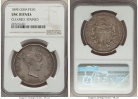 Republic Souvenir Peso 1898 UNC Details (Cleaned, Stained) NGC, Gorham mint, KM-XM15. From a mintage of 1,000 pieces, and quite scarce as such. Desira...