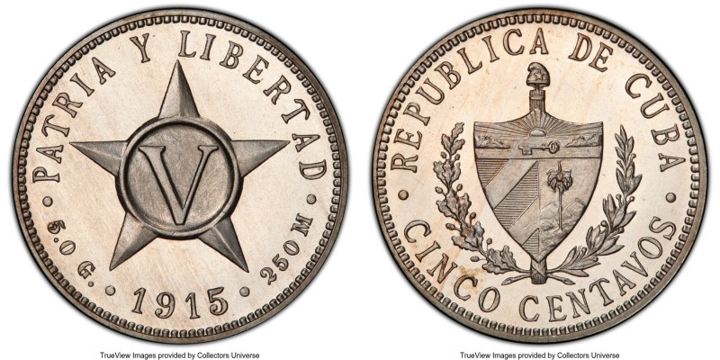 Republic Proof 5 Centavos 1915 PR66 PCGS, Philadelphia mint, KM11.1. Mintage: 15...