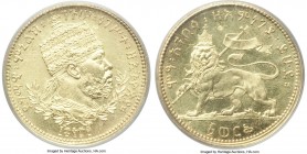 Menelik II gold Werk EE 1889 (1897) MS62 PCGS, Paris mint, KM18, Fr-20. A captivating piece, each element of the devices silhouetted in crisp detail a...