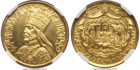 Haile Selassie I gold "Coronation" Medal EE 1923 (1930) MS66 NGC, Addis Ababa mint, KM-X18, Gill-S14. 25mm. Plain edge. By Andre Lavrillier. An extrem...