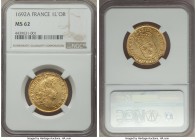 Louis XIV gold Louis d'Or 1692-A MS62 NGC, Paris mint, KM278.1. Struck over a Paris mint Louis d'Or of the same monarch. An esteemable level of qualit...