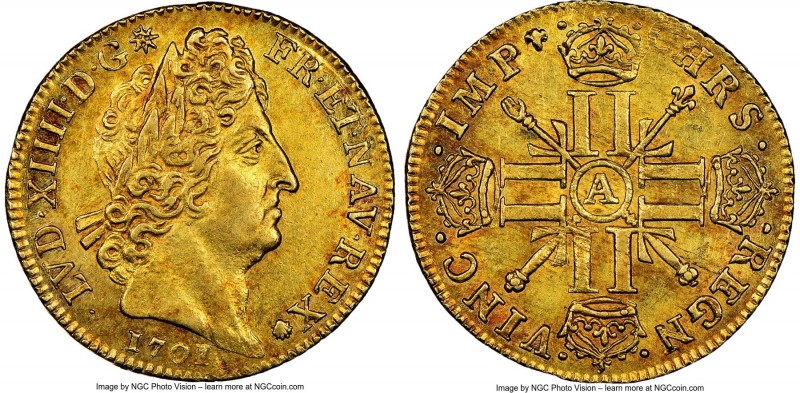 Louis XIV gold Louis d'Or 1701/0-A AU58 NGC, Paris mint, KM334.1, Fr-436, Gad-25...