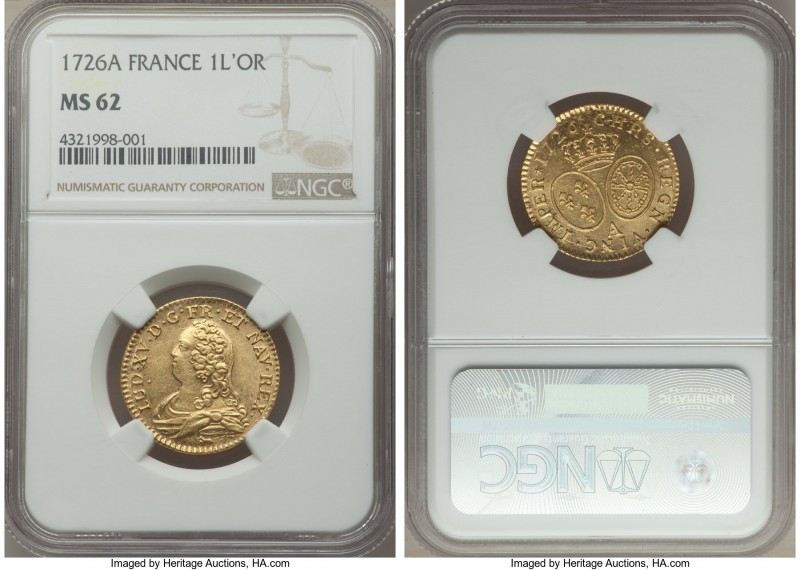 Louis XV gold Louis d'Or 1726-A MS62 NGC, Paris mint, KM489.1. Benefitting from ...