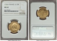 Louis XV gold Louis d'Or 1726-A MS62 NGC, Paris mint, KM489.1. Benefitting from a sound strike together with not the least evidence of adjustments or ...