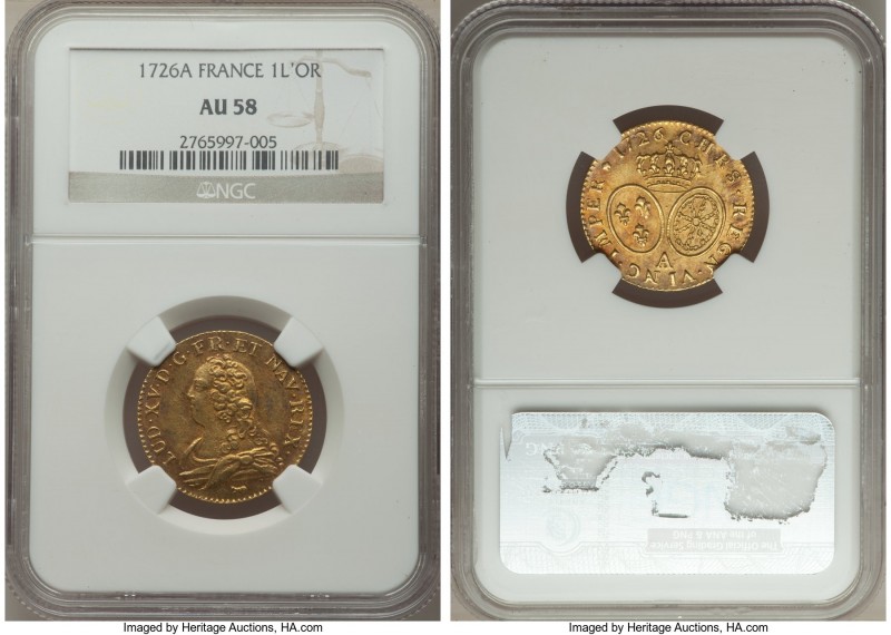 Louis XV gold Louis d'Or 1726-A AU58 NGC, Paris mint, KM489.1, Gad-340. Fully la...