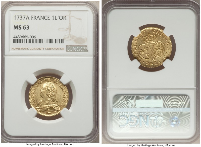 Louis XV gold Louis d'Or 1737-A MS63 NGC, Paris mint, KM489.1, Gad-340. A fully ...