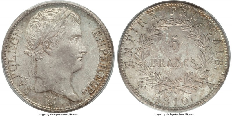 Napoleon 5 Francs 1810-A MS63+ PCGS, Paris mint, KM694.1, Gad-584, F-307. Napole...