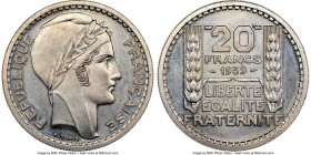 Republic copper-nickel Specimen Essai 20 Francs 1939 SP64 NGC, GEM-200.15. 36mm. Wide rims, no "ESSAI" on reverse. By P. Turin. Watery fields pervade ...
