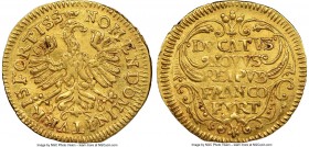 Frankfurt. Free City gold Ducat 1656 AU58 NGC, KM104.2, Fr-976. 3.45gm. A rather attractive example of this earlier ducat, the denticles on the obvers...