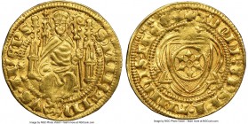 Mainz. Adolf I von Nassau gold Goldgulden ND (1372-1390) AU55 NGC, Bingen mint, Fr-1605, Prinz Alexander-106. 3.50gm. With Adolf as administrator of M...