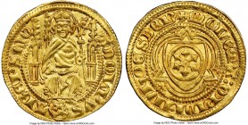 Mainz. Adolf I von Nassau gold Goldgulden ND (1372-1390) MS62 NGC, Höchst mint, Fr-1605, Prinz Alexander-111var (reverse legend). 3.49gm. ΛDOLFVS | AR...