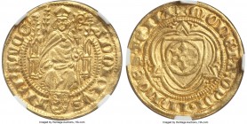 Mainz. Adolf I von Nassau gold Goldgulden ND (1372-1390) AU58 NGC, Höchst mint, Fr-1605, Prinz Alexander-112var (reverse legend). 3.53gm. ΛDOLFVS | AR...
