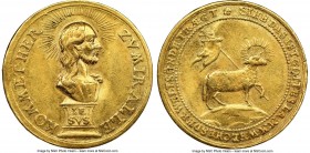 Nürnberg. Free City gold Ducat ND (c. 18th Century) AU53 NGC, Erlanger-2443. 22mm. 3.43gm. Likely meant as a godparents' gift on the occasion of a bap...