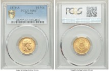 Prussia. Wilhelm I gold 10 Mark 1874-A MS67 PCGS, Berlin mint, KM504, J-245. A markedly outstanding level of technical quality for this usually unrema...