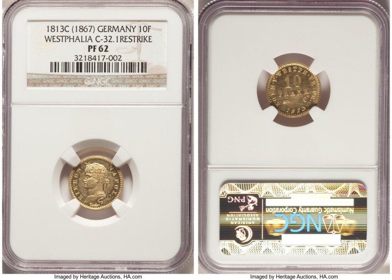 Westphalia. Jerome Napoleon gold Proof Restrike 10 Franken 1813-C (1867) PR62 NG...