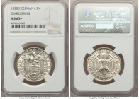 Weimar Republic "Dinkelsbuhl" 3 Mark 1928-D MS65+ NGC, Munich mint, KM59. A pristine gem with notable die polish on the reverse. 

HID09801242017
...