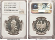 Weimar Republic Proof "Tubingen" 5 Mark 1927-F PR65 Ultra Cameo NGC, Stuttgart mint, KM55. In commemoration of the 450th anniversary of the founding o...