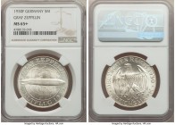 Weimar Republic "Zeppelin" 5 Mark 1930-F MS65+ NGC, Stuttgart mint, KM68. A better mint for this extremely popular commemorative, positively beaming w...