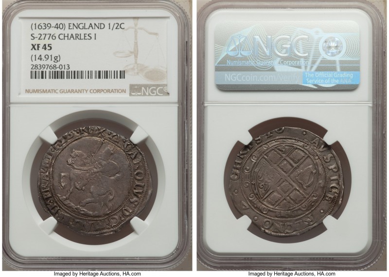 Charles I 1/2 Crown ND (1639-1640) XF45 NGC, Tower mint (under Charles I), Trian...