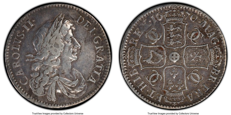 Charles II 1/2 Crown 1670 VF35 PCGS, KM428.4, S-3365. Attractively aged with wea...