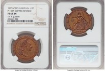 George III copper Proof Restrike Pattern 1/2 Penny 1795-SOHO PR64 Brown NGC, Soho mint, KM-Pn63, Peck-1049. By W.J. Taylor. An overtly charming specim...