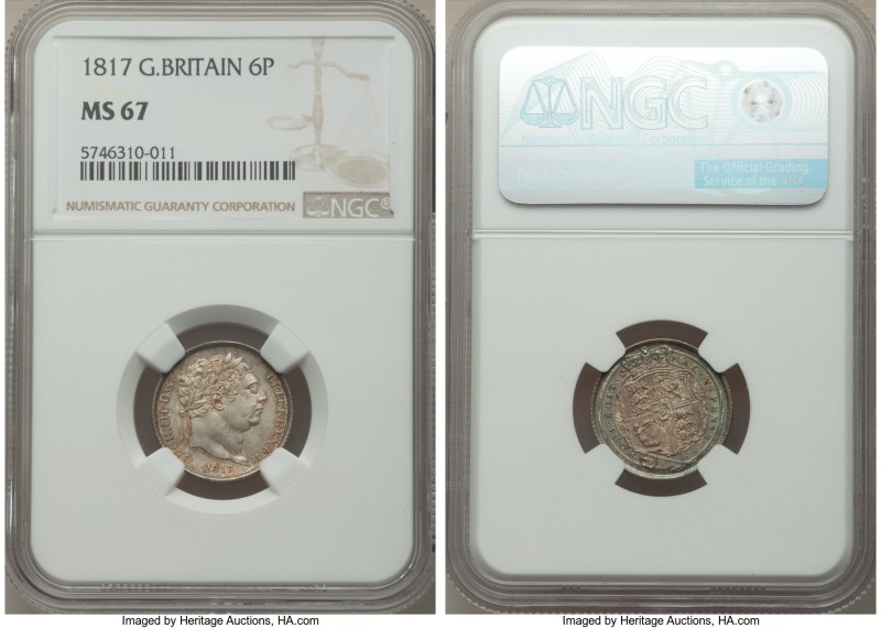 George III 6 Pence 1817 MS67 NGC, KM665, S-3791. A truly spectacular and enviabl...