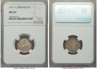 George III 6 Pence 1817 MS67 NGC, KM665, S-3791. A truly spectacular and enviable offering, standing unchallenged at the very peak of the NGC census f...