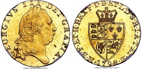 George III gold Guinea 1798 MS63 NGC, KM609, S-3729. A flashy piece revealing considerable luster in the fields. Sharply struck and detailed for the t...