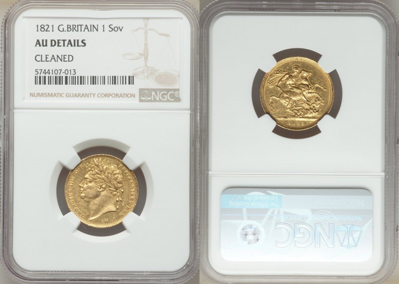 George IV gold Sovereign 1821 AU Details (Cleaned) NGC, KM682, S-3800. AGW 0.235...