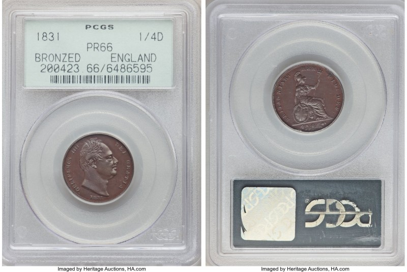 William IV bronzed-copper Proof Farthing 1831 PR66 PCGS, KM705, S-3848. A consid...