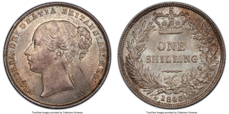 Victoria Shilling 1843 MS64 PCGS, KM734.1, S-3904. An incredible state of preser...