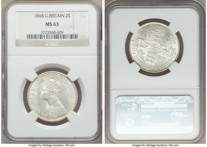 Victoria "Gothic" Florin 1868 MS63 NGC, KM746.2, S-3893. Highly original, with a...
