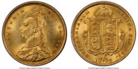 Victoria gold 1/2 Sovereign 1887 MS62 PCGS, KM766, S-3869C. Variety without J.E.B initials on the queen's truncation. One of only 3 examples of this s...