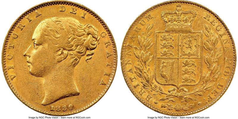 Victoria gold Sovereign 1839 XF40 NGC, KM736.1, S-3852. A significantly rare ear...