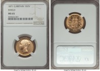 Victoria gold "Shield" Sovereign 1871 MS65 NGC, KM752, S-3856. Die #30. A very lofty designation for this condition-sensitive type, with none certifie...