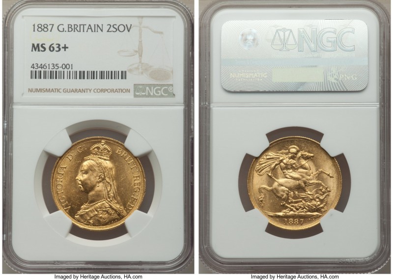 Victoria gold 2 Pounds 1887 MS63+ NGC, KM768, S-3865. 

HID09801242017

© 20...