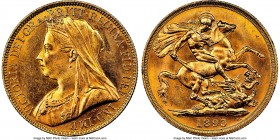 Victoria gold 2 Pounds 1893 MS63 NGC, KM786, S-3873. Waves of gentle luster cascade over the surfaces of this piece, the fields of which are surprisin...