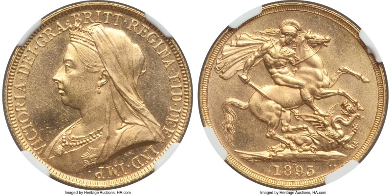 Victoria gold 2 Pounds 1893 MS63 NGC, KM786, S-3873. One of just two 2 Pound pie...