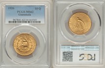 Republic gold 10 Quetzales 1926-(P) MS62 PCGS, Philadelphia mint, KM245. Mintage: 18,000. Only a one-year type which seldom appears finer, the usual b...