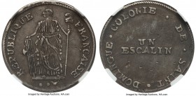 Revolutionary Government. Toussaint L'Ouverture Escalin ND (1802) XF Details (Reverse Damage) NGC, Santo Domingo mint, KM22, Maz-129, Gomez-62. An inc...